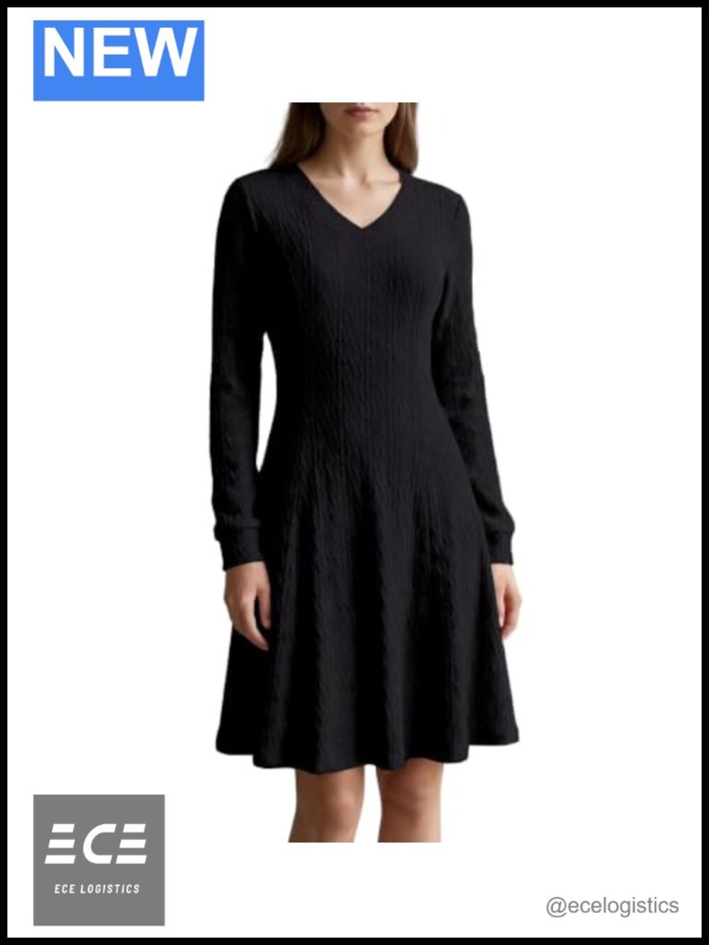 V-Neck Long Sleeve Knit Sweater Dress Midi for Wedding Guest Cocktail Party